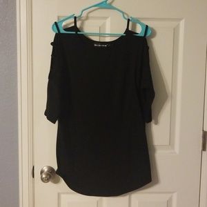 Black Ladder Type Cold Shoulder Top